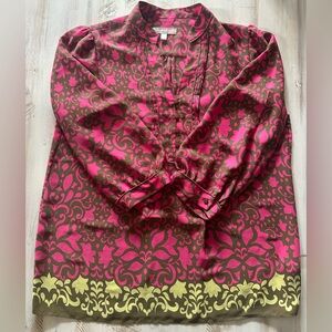 Banana Republic Pink and Green Patterned Blouse